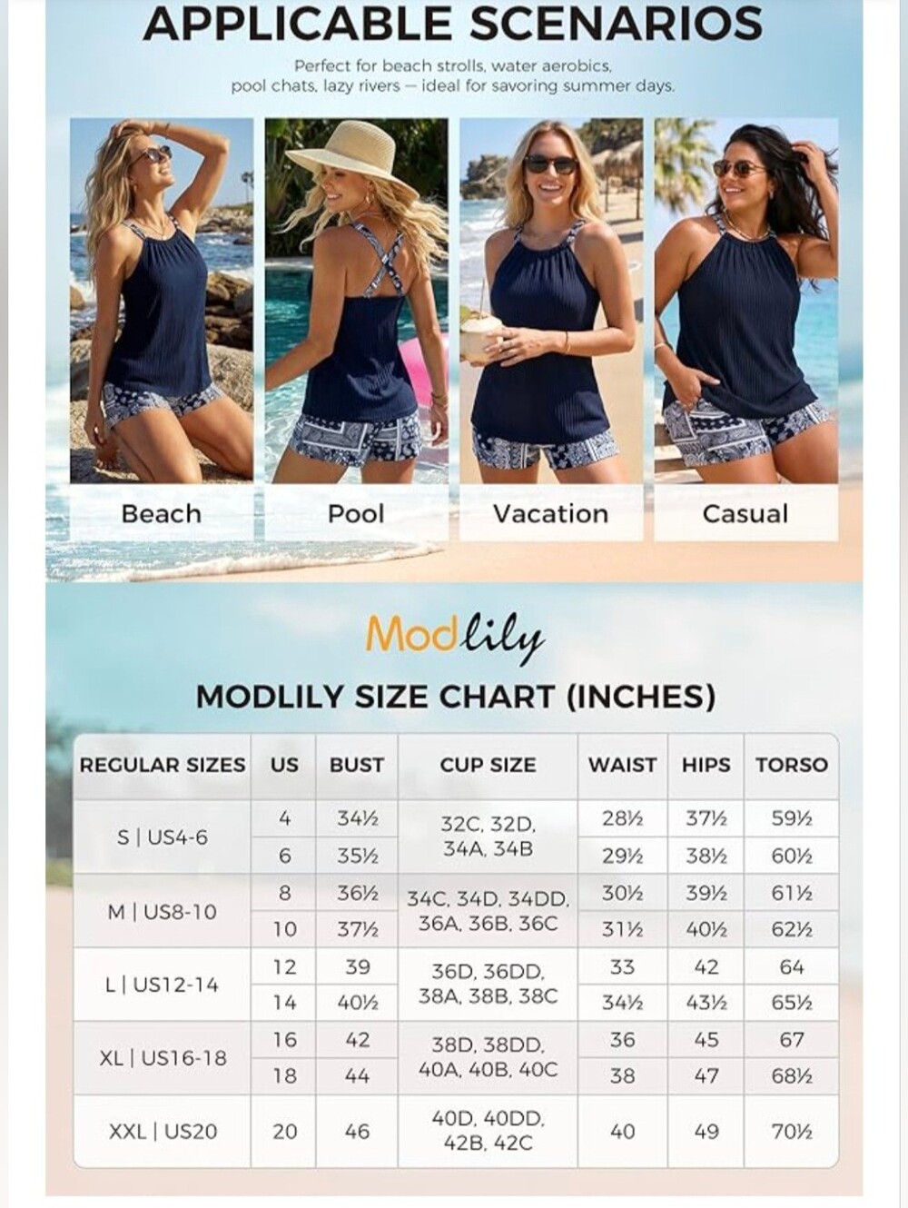 Modlily Ruched Round Neck Tankini Swimsuit with Pocket Shorts #1443 - Picture 10 of 10